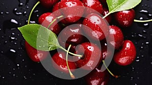 Bunch of fresh organic sweet cherries on textured background. Clean eating concept. Healthy nutritious vegan snack, Generative AI