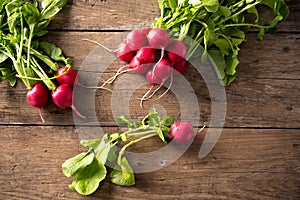 Bunch fresh radish on table