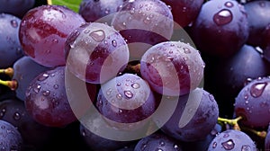 Bunch of fresh red grapes with water drops close-up