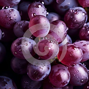 Bunch of fresh red grapes with water drops. Closeup.
