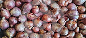 Bunch of fresh shallots in the kitchen