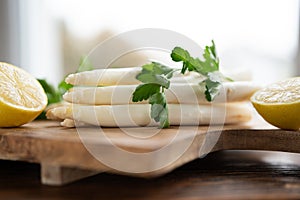Bunch of fresh white asparagus
