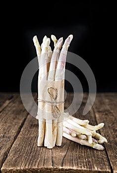 Bunch of fresh white Asparagus (close-up shot)