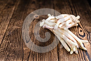 Bunch of fresh white Asparagus (close-up shot)