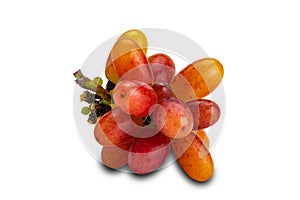 Bunch of freshly harvested ripe red grapes, Crimson Seedless, isolated on white background