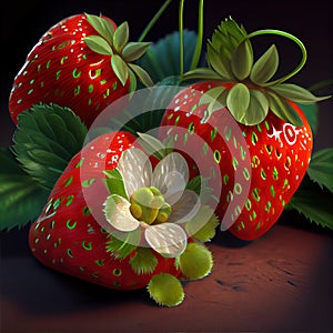 Bunch of freshly picked fresh red strawberries ready to eat - Artificial intelligence generated - AI