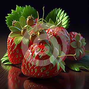 Bunch of freshly picked fresh red strawberries ready to eat - Artificial intelligence generated - AI photo