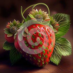 Bunch of freshly picked fresh red strawberries ready to eat - Artificial intelligence generated - AI photo