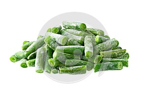bunch of frozen green beans isolated on a white background. frozen green beans isolated