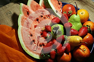 Bunch of fruits on jute