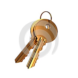 Bunch of golden keys with ring isolated on white background