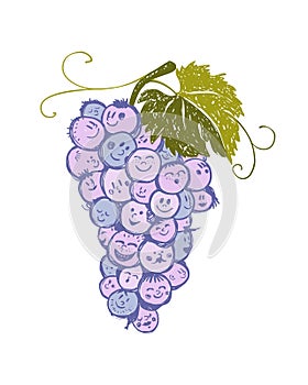 Bunch of grapes with funny faces