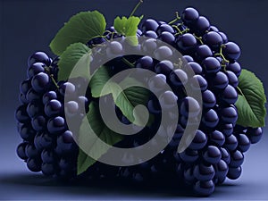 A bunch of grapes photoreal illustration on white background can easily be isolated. Ai Generated