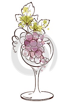 Bunch of grapes in wineglass