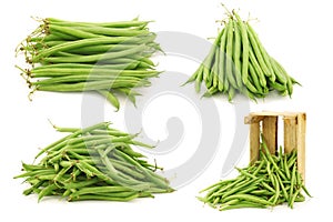 Bunch of green beans and some in a wooden box