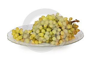 Bunch of green grapes on a glass plate