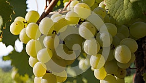 A bunch of green grapes hanging from a tree