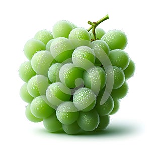 Bunch of green grapes with water drops on a white background