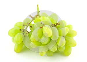 Bunch of green grapes on white