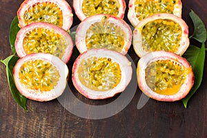 Bunch of halved passion fruit