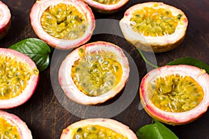 Bunch of halved passion fruit