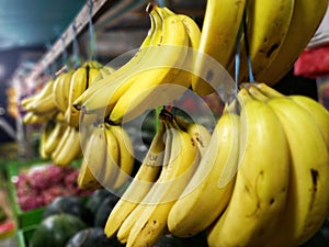 Hanging bananas close-up viez