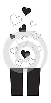 Bunch hearts gift box black and white 2D line cartoon object