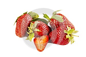 A bunch of juicy appetizing strawberries. Isoded on a white background. Close-up