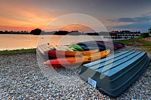 A bunch of kayaks stranded.