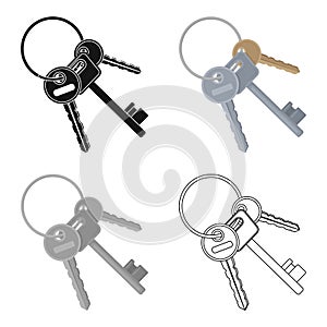 A bunch of keys from the cells in the prison. Keys for opening criminals.Prison single icon in cartoon style vector