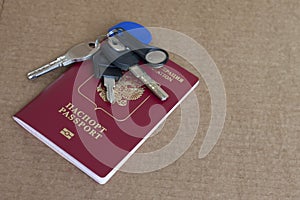 Bunch of keys and the international passport of the Russian Federation