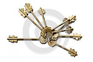 Bunch of keys isolated on white background