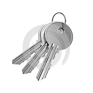 Bunch of keys with ring isolated on white background