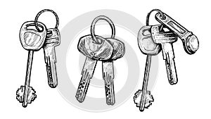 Bunch keys set. Sketch vintage vector illustration
