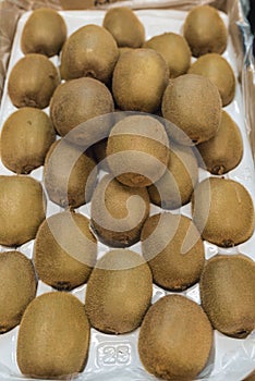 A bunch of kiwis placed in a box