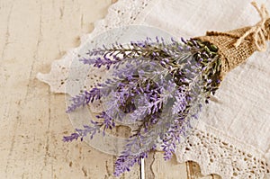 Bunch of lavender on vintage lace doily