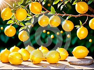 bunch of lemons on a stone table