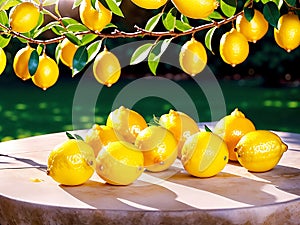 bunch of lemons on a stone table