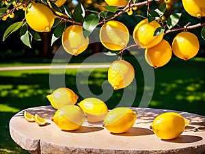 bunch of lemons on a stone table