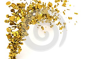 Bunch of money, gold, dollar sign or coins flow from the floor, modern style background or texture.