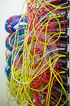 A bunch of network cables in a data center