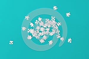 a bunch of new blank puzzle, solving, smart mind development. messy simple flat lay