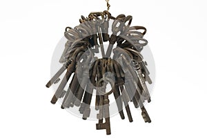 Bunch of old keys isolated on white background