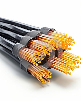 Bunch of optic fiber cables with connectors