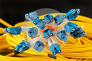 Bunch of optic fiber patch cord cables with connectors type LC
