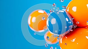 A bunch of orange and blue bubbles floating in the air