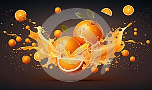 a bunch of oranges with orange juice splashing out of them