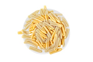 bunch of pasta penne isolated on a white background