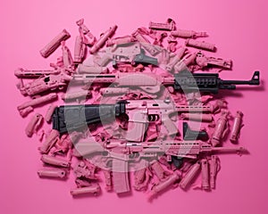 a bunch of pink guns laying on top of each other