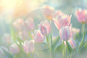 A Bunch of Pink Tulips in a Field